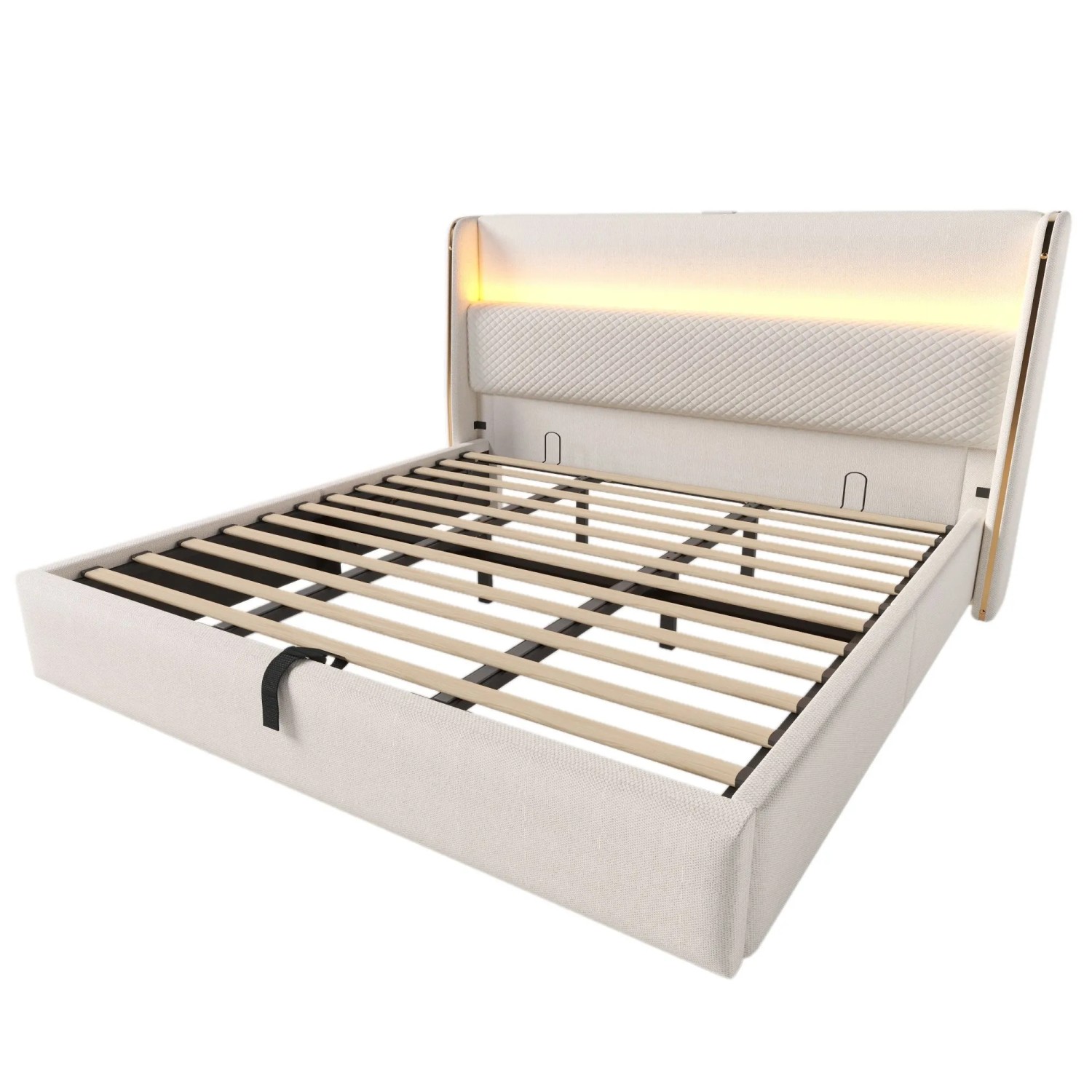 okwish Hydraulisches Bett 180x200cm mit USB C Anschlüssen Kinderzimmer Beige mit Matratze