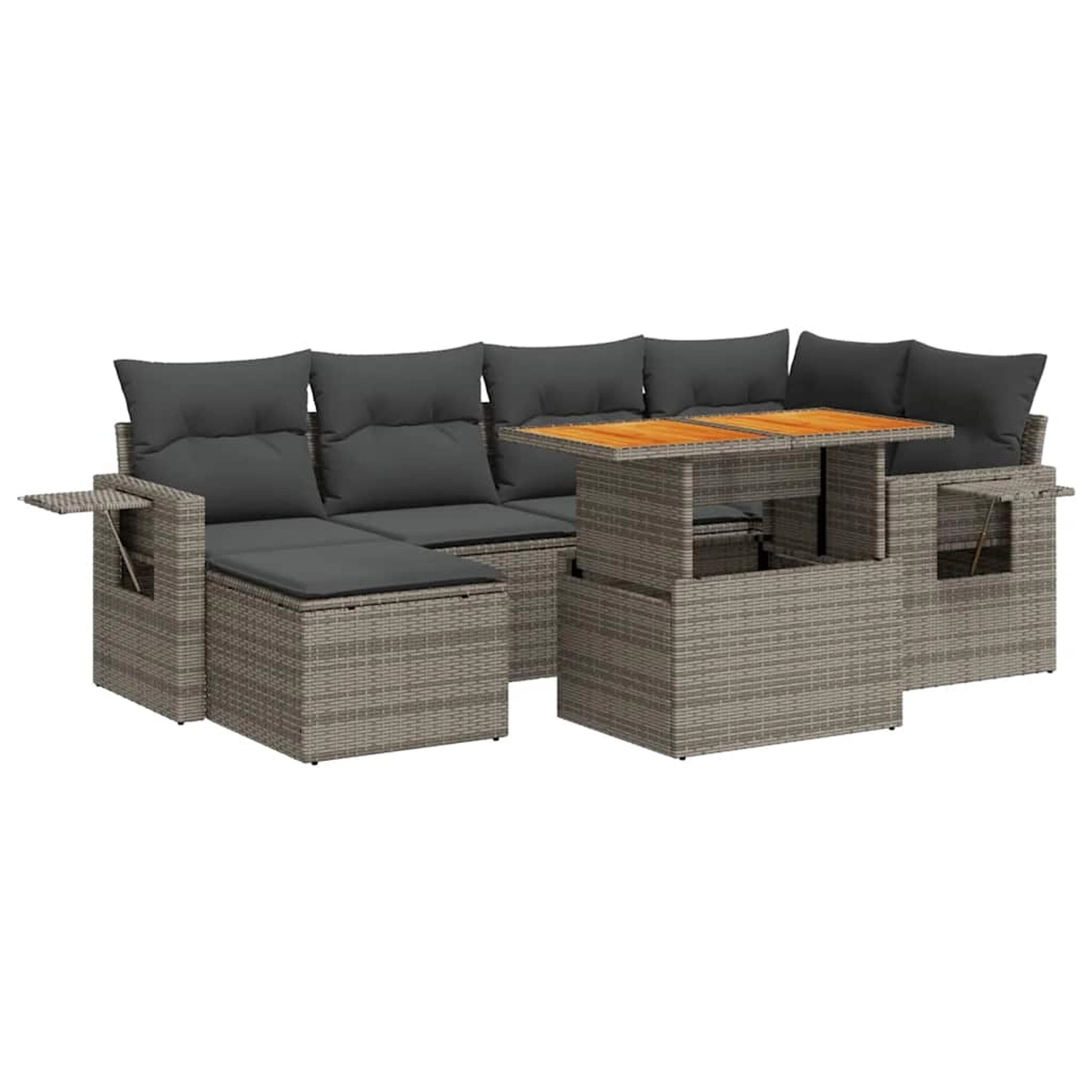 vidaXL 7-Tlg Garten-Sofagarnitur mit Kissen Grau Poly Rattan 3327175 günstig online kaufen