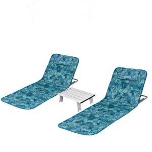 Costway 2er Set Strandmatten mit Tisch, türkisblau. Ideal für Strand, Garten oder Camping.