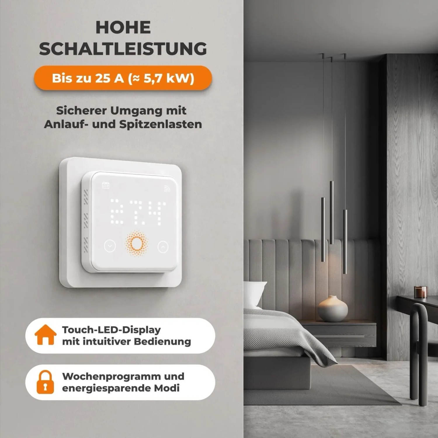 WARMON Fußbodenheizung Elektrisch 2x ALU Matten 150 W/m² 8+6 m² inkl. WiFi Thermostat TS 500 mit Präsenzsensor Weiß