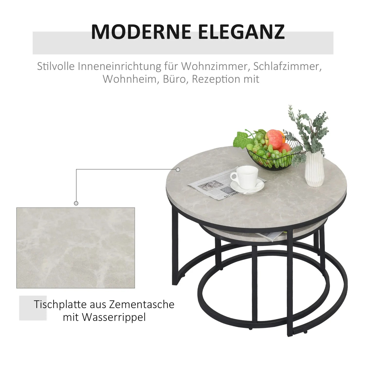 HOMCOM Couchtisch Rund 2er Set, Beistelltisch Aus MDF Und