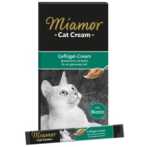 Miamor Katzensnack Geflügel-Cream, 6 Stück. Leckerli mit Biotin für glänzendes Fell.