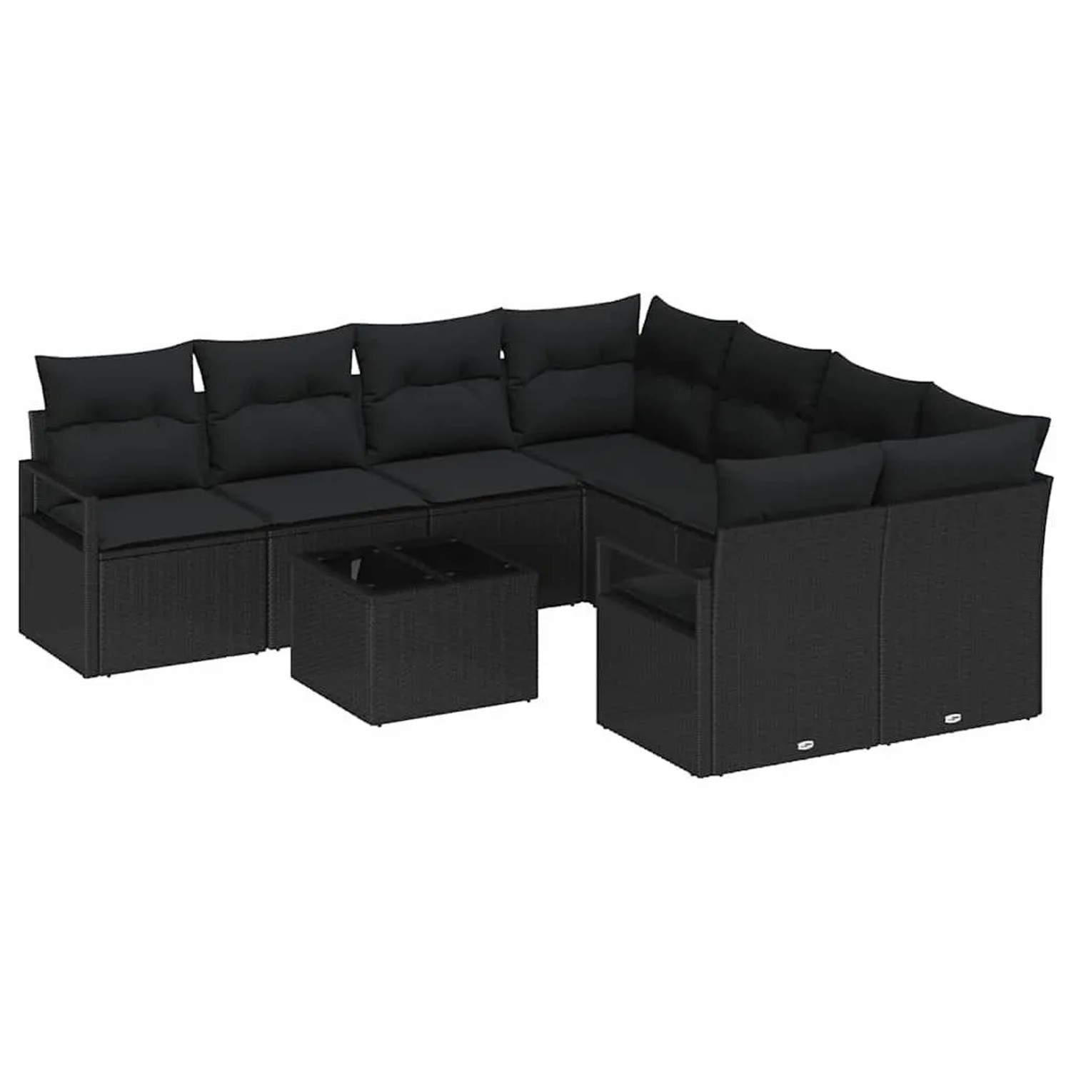 vidaXL Sofa Set mit Kissen mit Speicher 9-Tlg Schwarz Poly-Rattan 3354992