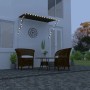 Anthrazitfarbene Einziehbare Markise mit leuchtenden LEDs über einer Terrasse am Abend. 250x150 cm.