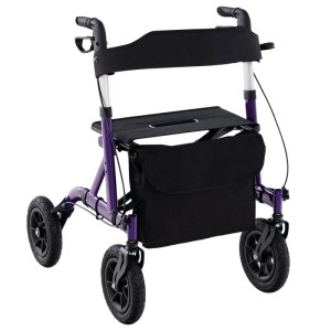 Costway Rollator mit Luftbereifung Faltbar mit Sitz Bis 136 kg Lila