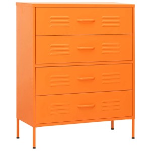 Orangefarbene vidaXL Kommode aus Stahl mit vier Schubladen.
