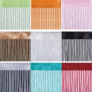 Fadenvorhänge in verschiedenen Farben: Weiß, Grün, Orange, Rosa, Schwarz, Türkis, Rot, Gold. Gardine mit Stangendurchzug.