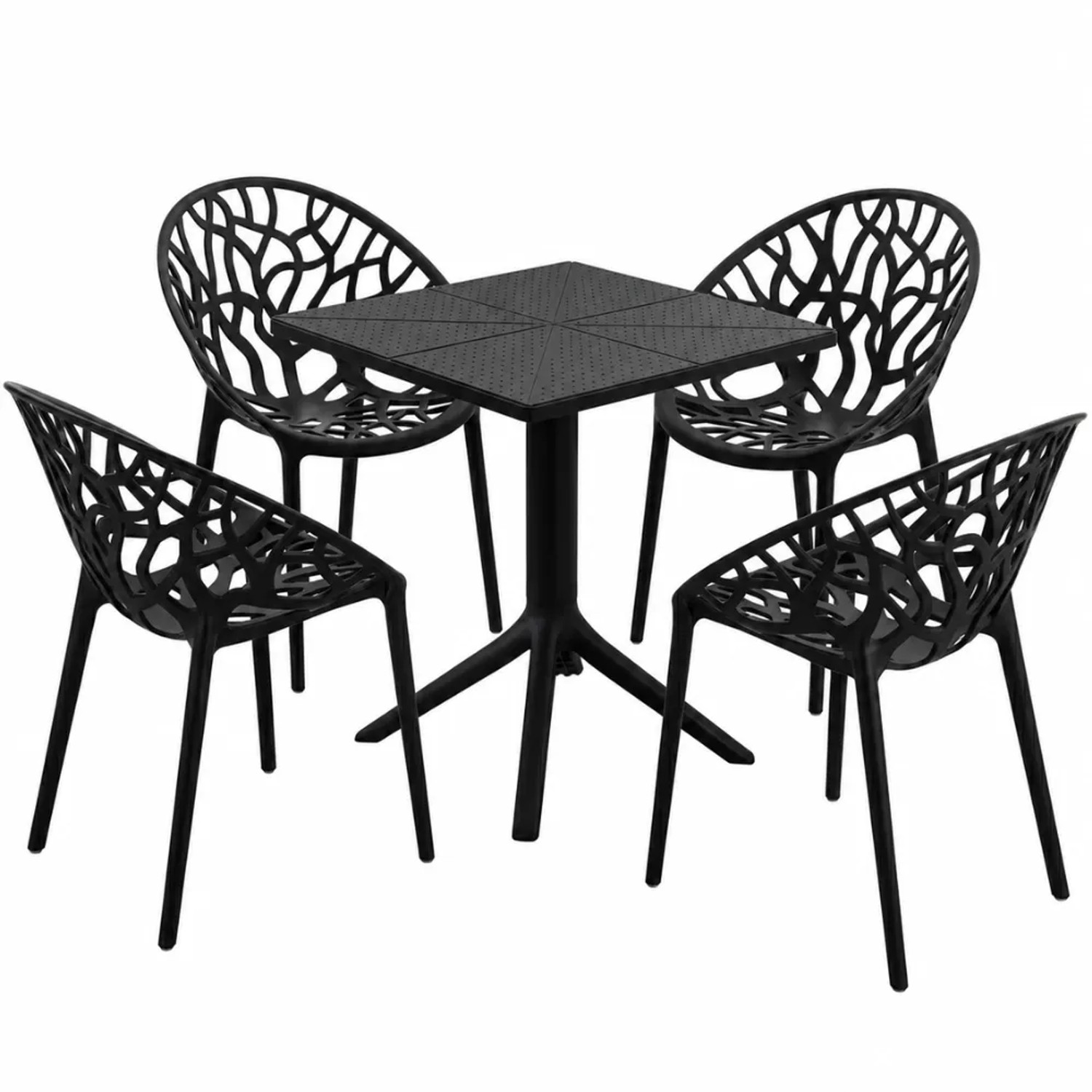 DELUKE Gartenmöbel-Set SOFIA mit 4 Stühlen 180x180x80cm Kunststoff Schwarz Balkonset Gartenset Tisch mit Stühlen Bistroset Outdoor