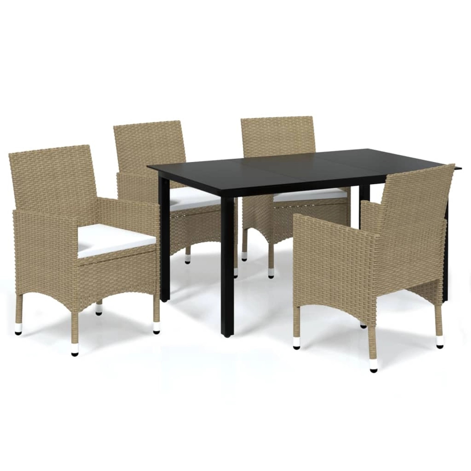 vidaXL 5-tlg Garten-Essgruppe mit Kissen Poly Rattan Beige Modell 5