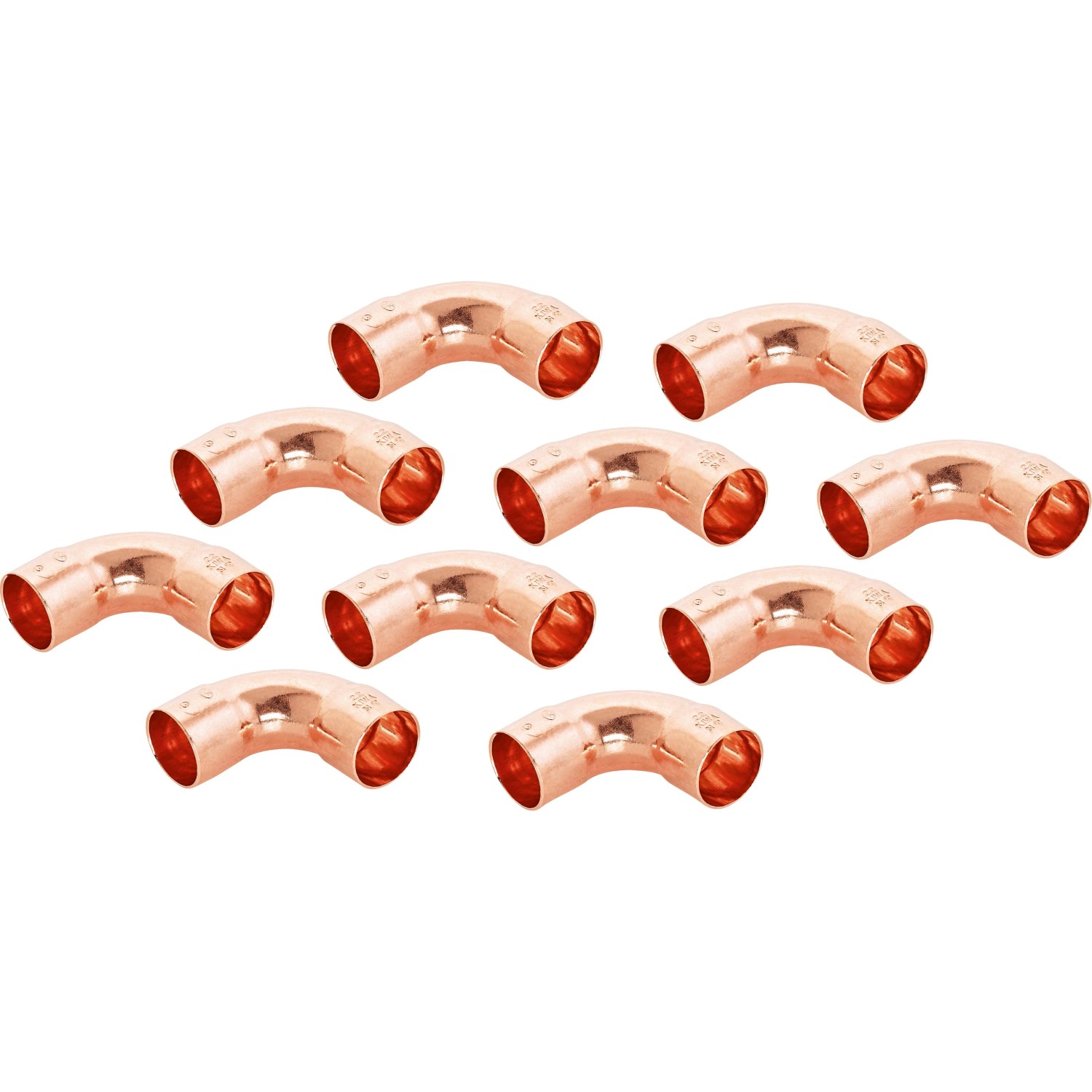 10 Kupfer Löt-Bögen Ø 22mm, 90-Grad Winkel für Kupferrohr Installationen.