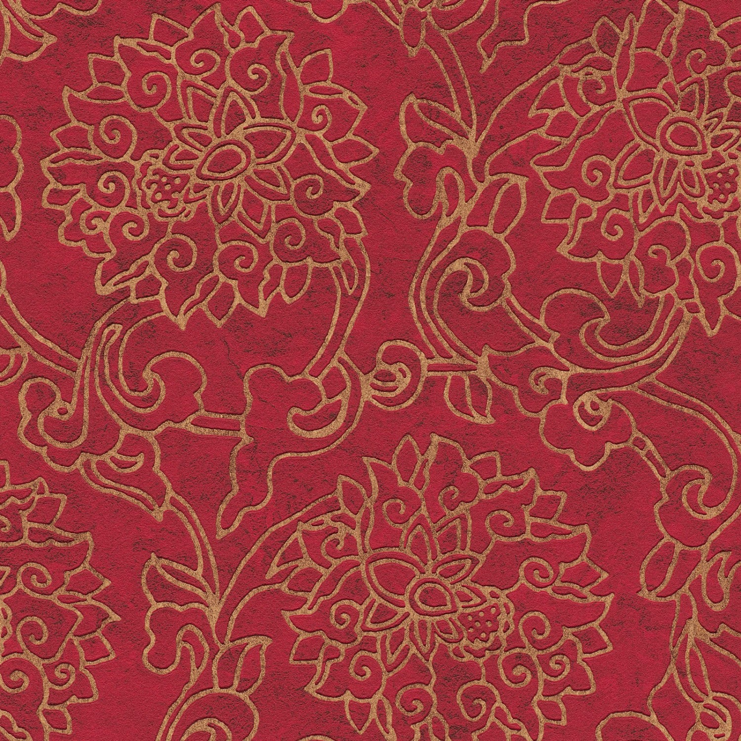 Bricoflor Chinesische Tapete in Rot Gold Asiatische Tapete mit Ornament aus Vinyl Florale Vliestapete Ideal für Schlafzimmer und Wohnzimmer