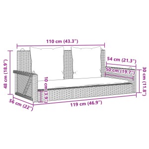 vidaXL Hängebank schwarz mit Kissen, Maße: 119x56x48 cm, Material: Poly Rattan.