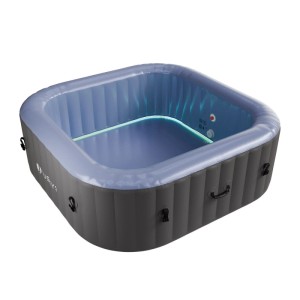 Juskys SpaLuxe aufblasbarer Whirlpool, grau-blau, mit leuchtender LED-Beleuchtung und Sprudeldüsen.