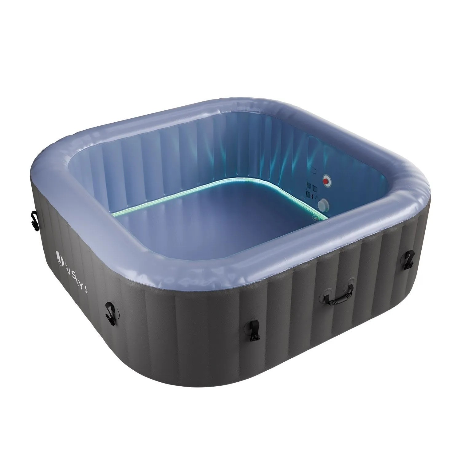 Juskys Aufblasbarer Whirlpool SpaLuxe mit LED-Beleuchtung Grau-Blau