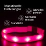 Pinkes leuchtendes Katzenhalsband mit 3 Lichtmodi: Standlicht, normales und schnelles Blinken. Für Sicherheit bei Nacht.