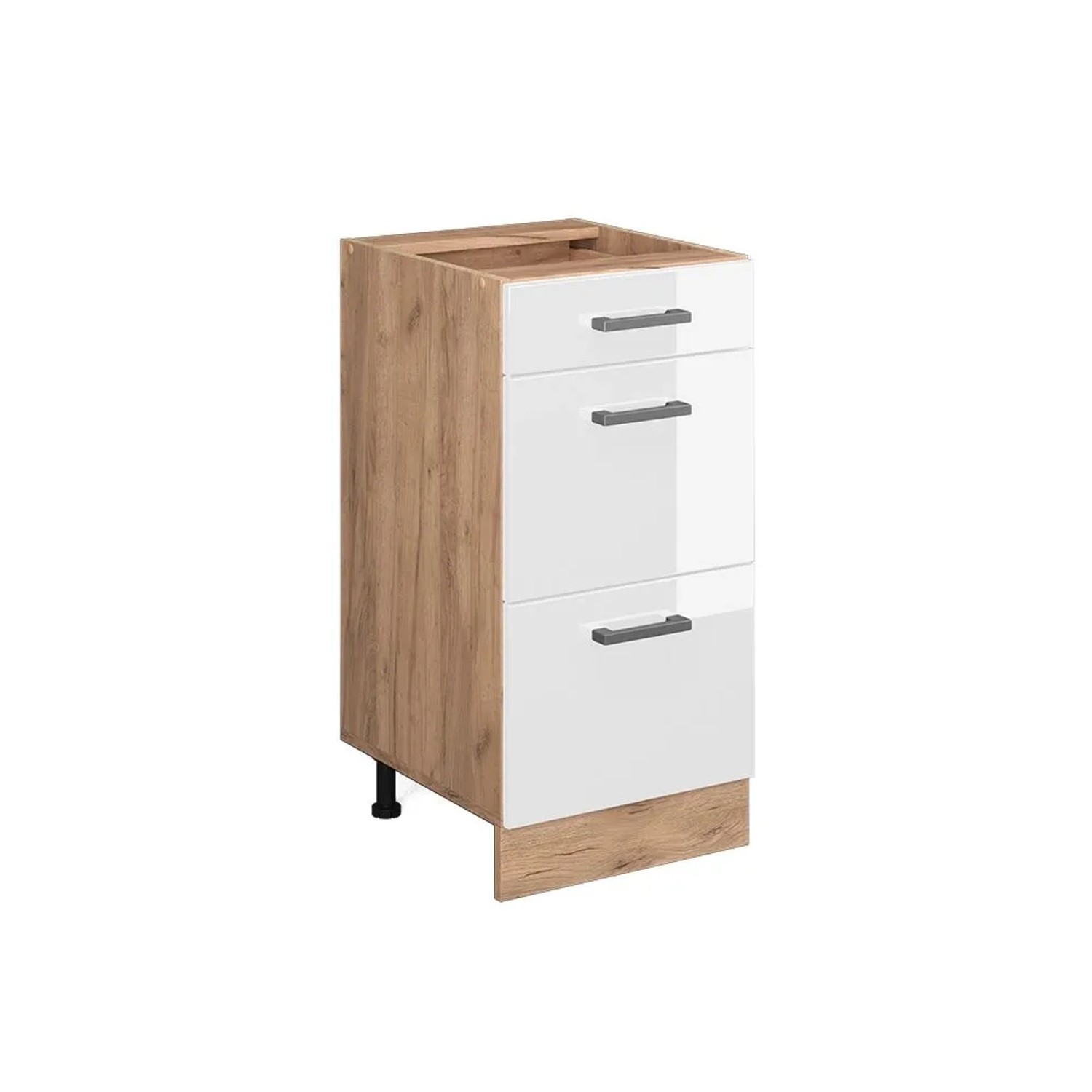 Vicco Küchenunterschrank R-Line Weiß Hochglanz Goldkraft Eiche 40 cm mit Schubladen ohne Arbeitsplatte