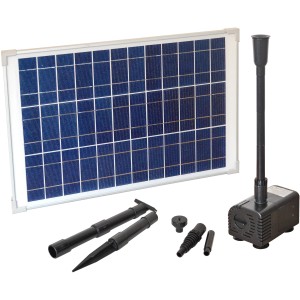 Heissner Solar-Teichpumpen-Set 1000 l/h mit Solarmodul und Zubehör für Wasserspiele.