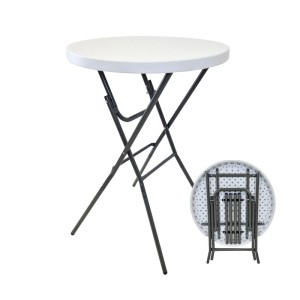 TRUTZHOLM Stehtisch, klappbar, Ø 80cm, Höhe 110cm, weiße Tischplatte, Stahlgestell. Inkl. Detailaufnahme im geklappten Zustand.