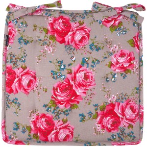 Beiges In the Mood Rosemary Bistro Kissen 40x40 mit Rosenmuster und Bindebändern.