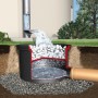 4rain Herkules Erdtank 4800l: Ansicht des Filtersystems im Querschnitt mit Wasserzulauf.