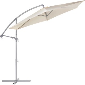 Beiger Ampelschirm Valdosta, Ø 300 cm, mit Kurbel und grauem Gestell. Sonnenschutz für Garten und Terrasse.
