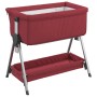 Rotes vidaXL Babybett aus Leinenstoff mit Matratze und Stauraum. Höhenverstellbares Beistellbett für Babys.