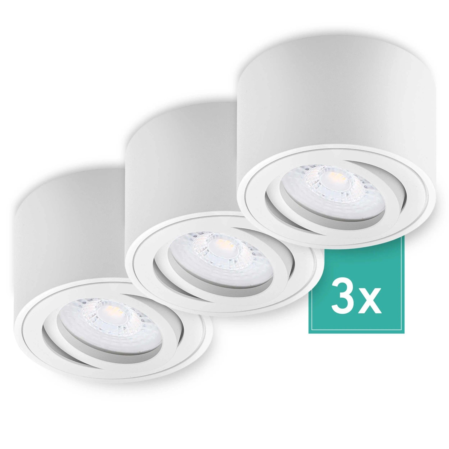 Oktaplex Lile S 3er Set LED-Aufbauspots Weiß 3-Stufen-Dimmbar Schwenkbar 3000K Warmweiß 4,8W 230V Deckenspots