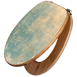 Banjado WC-Sitz aus Bambus mit Patina Grün Motiv, Universal Toilettendeckel