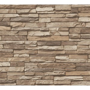 PROFHOME Tapete in Steinoptik, braun-beige, für Wohnräume.