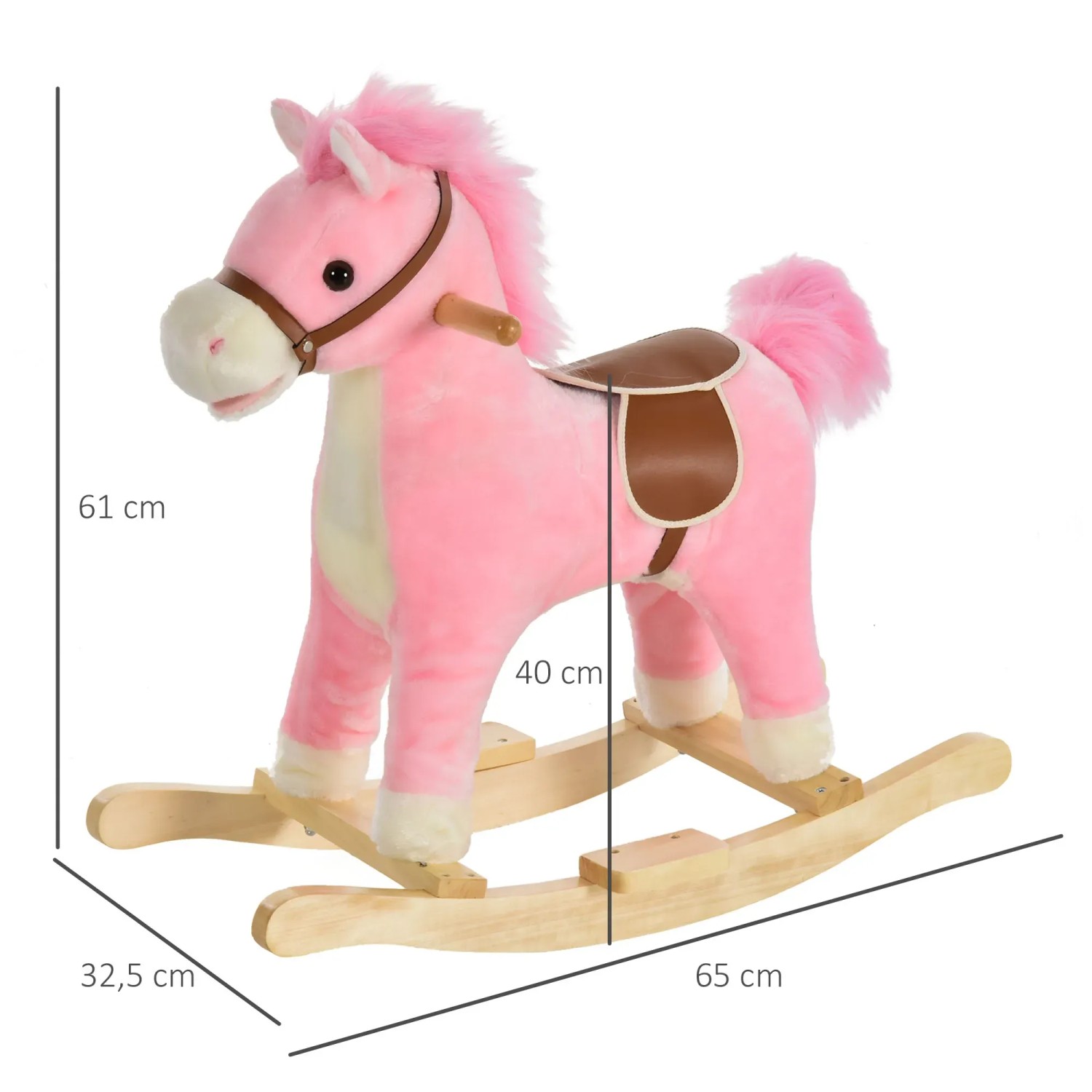Rosa HOMCOM Schaukelpferd mit Haltegriffen und Sattel für Kinder.