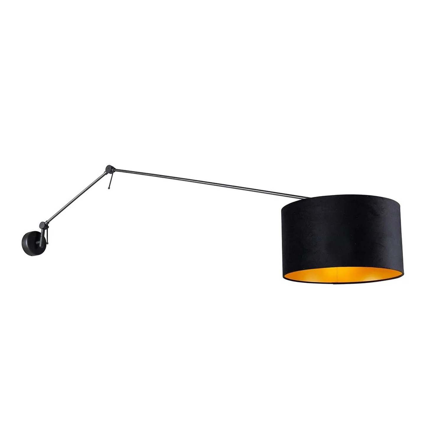 QAZQA Wandleuchte Schwarz mit Veloursschirm Schwarz 35 cm Verstellbar Blitz