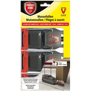 Protect Home Mausefallen Click, 3er-Pack. Wiederverwendbare Schlagfallen für die effektive Mäusebekämpfung.
