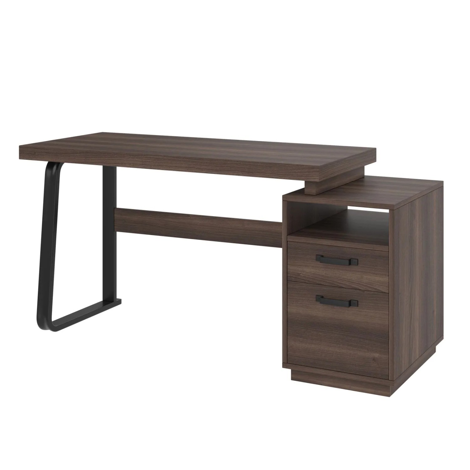 PXloue Schreibtisch 135 x 54 cm Bürotisch mit Schublade Ordnerauszug Stahlrohr Braun