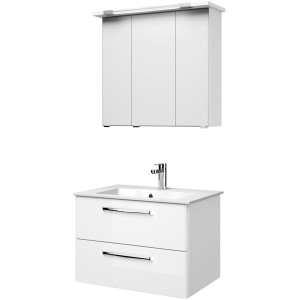 Pelipal Badmöbel-Set Trentino, 77 cm, Weiß: Waschtisch mit Unterschrank und Spiegelschrank mit LED-Beleuchtung.