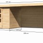 Karibu Holz-Gartenhaus Boras mit Flachdach, unbehandelt, mit Maßangaben.