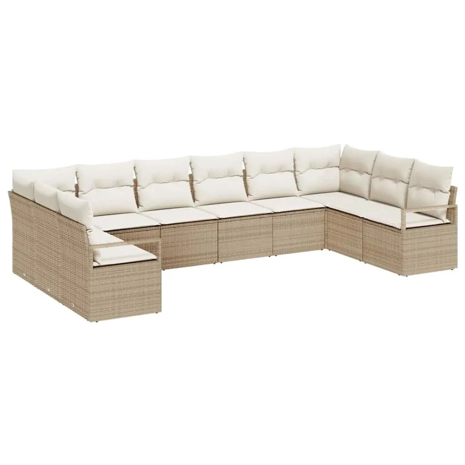 vidaXL Gartensofa-Set mit Kissen 10 Stk Beige und Weiß Poly-Rattan 3355230