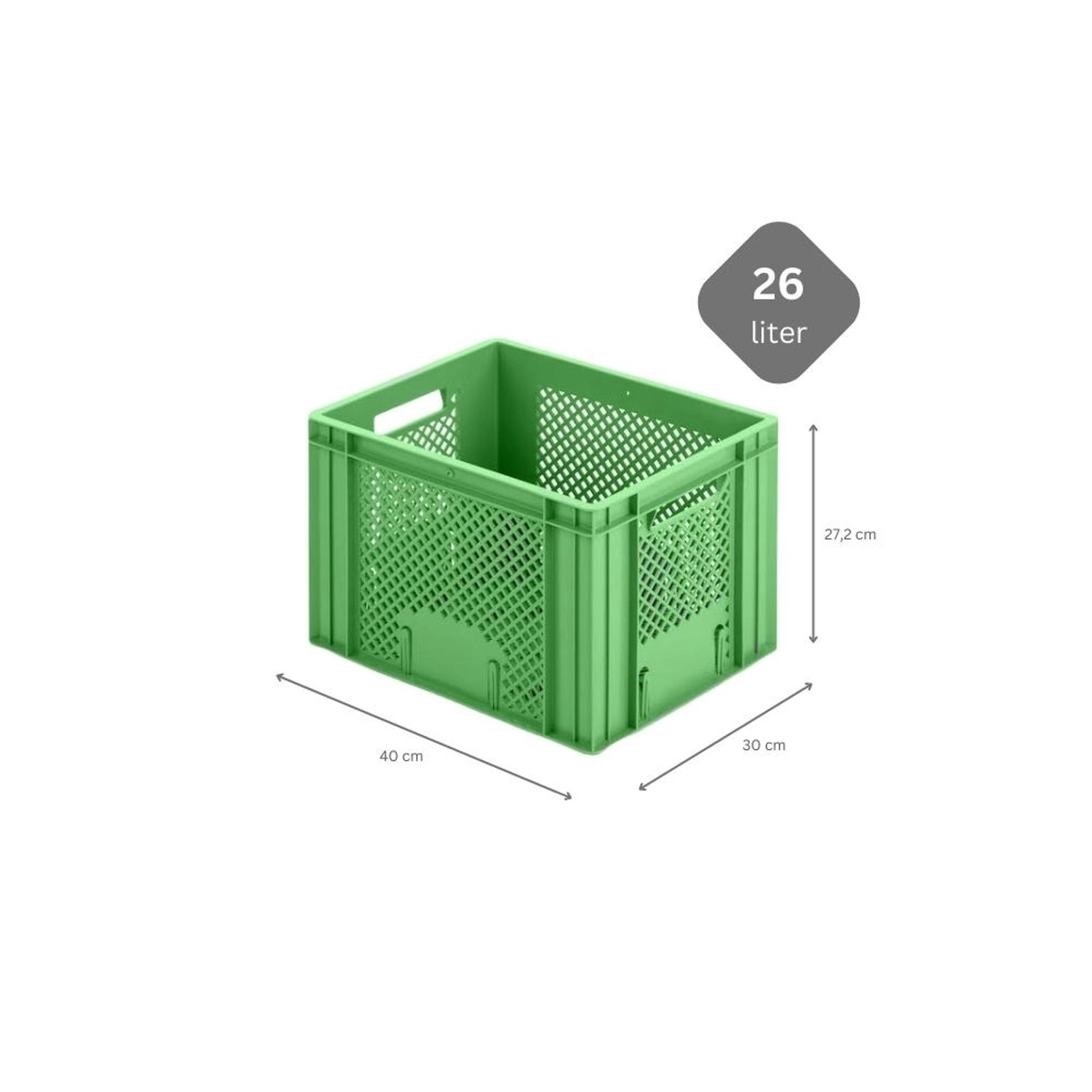 Grüne Eurobox/Gemüsebox, 26 Liter, 27,2x30x40 cm, stapelbare Transportbox für Obst und Gemüse.