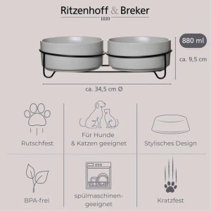 Ritzenhoff & Breker Taro Hundenapf-Set, 2 Steingutnäpfe mit Napfhalter für komfortable Fressposition.