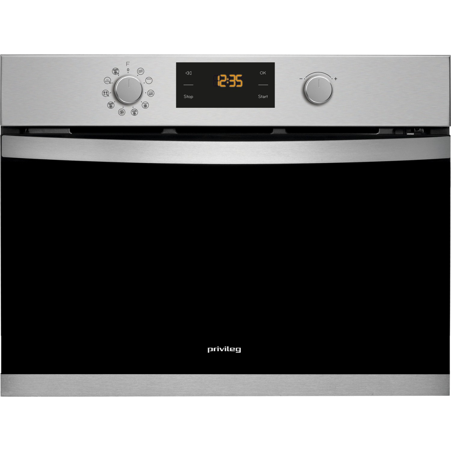 Privileg Mikrowellen-Backofen PMPK34545IN für Impuls Küchen, silberfarben mit digitaler Anzeige.