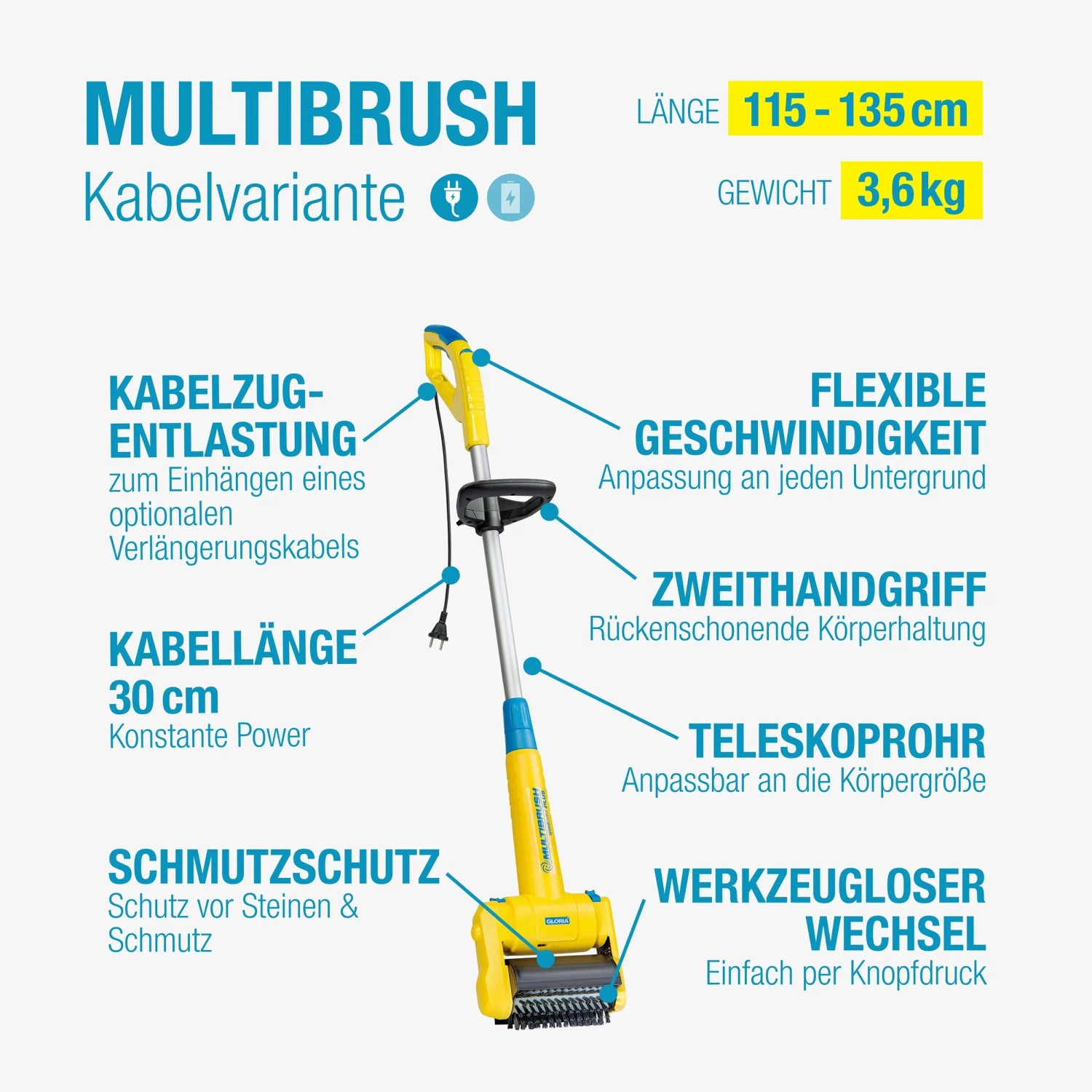Gloria MultiBrush speedcontrol Plus Elektro-Oberflächenbürste für Gartenarbeiten.