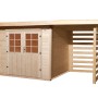 OBI Holz-Gartenhaus La Spezia mit Anbaudach, naturbelassen. Gartenhaus aus Fichtenholz mit Doppeltür und Pultdach.
