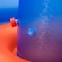 Detailaufnahme: Blaues Element mit Ventil und Muster des Bestway Wasserspielcenters Unterwasserwelt.