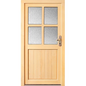 Holz-Nebeneingangstür Fichte Natur, 98x200 cm, Anschlag rechts, mit Ornamentglas