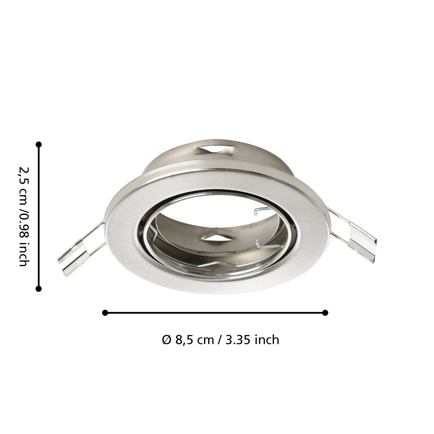Runder Eglo Einbauspot Agulo 1 aus nickel-mattem Stahl, Ø 8,5 cm, Höhe 2,5 cm.