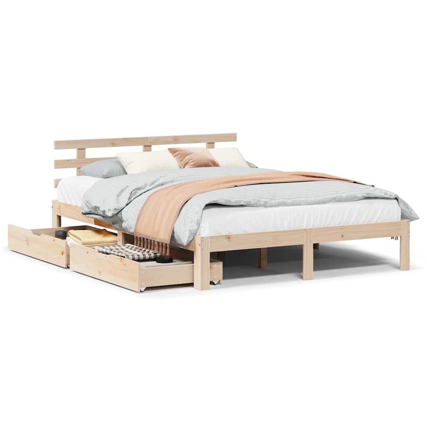 vidaXL Massivholzbett mit Schubladen 135x190 cm Kiefer 3302000 günstig online kaufen