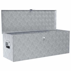 DELUKE Aluminiumbox Mit Deckel Abschließbar Alubox Deichselbox Alu Anhängerbox Werkzeugkiste Transportbox Metallkiste 110,5x38,5x40cm Silber