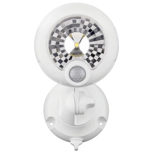 Weißer Mr. Beams LED-Außenstrahler MB360XT mit Bewegungsmelder für die Wandmontage.