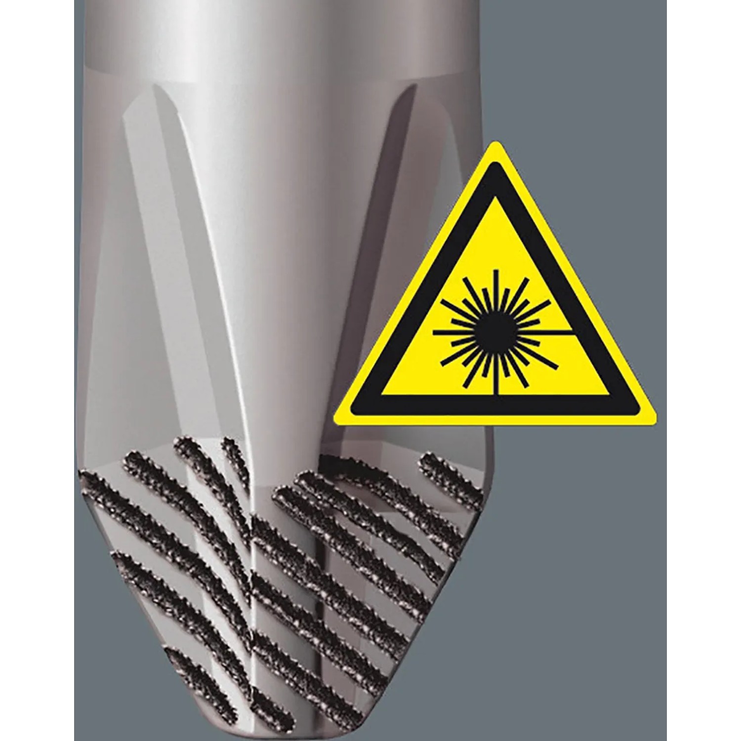 Detailaufnahme: Wera Schlitz-Schraubendreher mit Lasertip-Klinge und Warnhinweis.