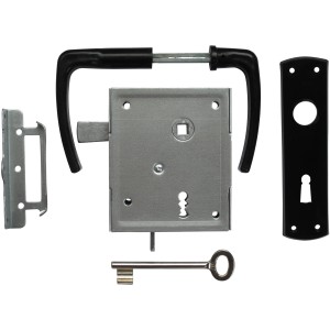 Universal-Kastenschloss Buntbart mit hebender Falle, inkl. 2 Schlüssel.