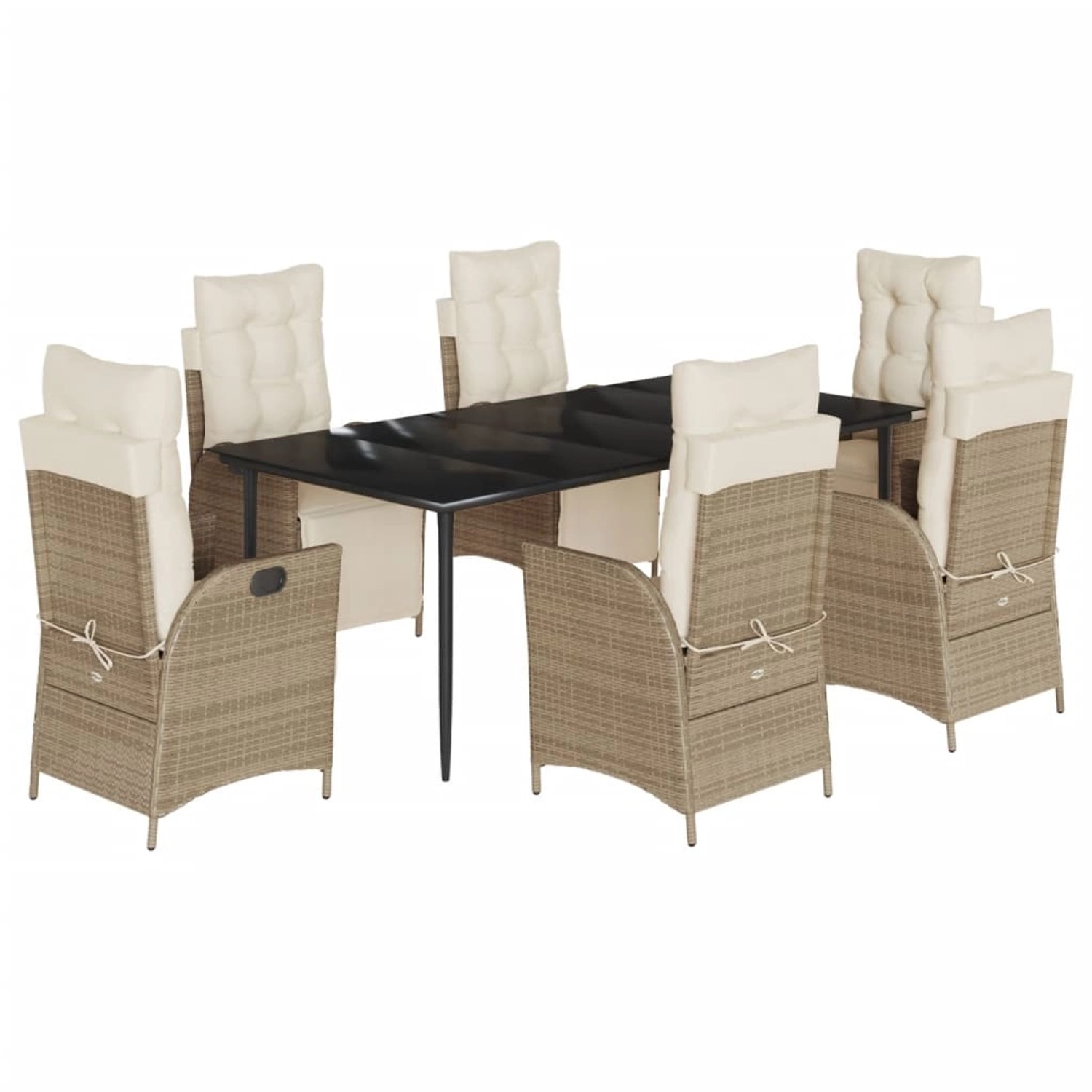 vidaXL 7-Tlg Garten-Essgruppe mit Kissen Beige Poly Rattan 3213439 günstig online kaufen